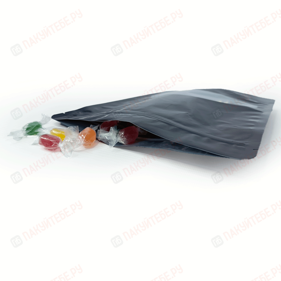 Пакет Дой-пак 220х300мм (55+55мм), черный с овальным окном, металлизир. внутри, с замком zip-lock