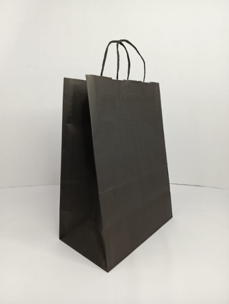 Пакет бумажный, черный, с кручеными ручками, 260х150х350 (80гр/м2)