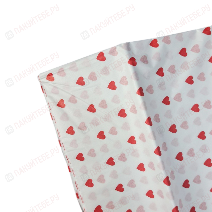 Бумага тишью 50х66см "Сердечки" (10 листов) SF-5830, белый/красный