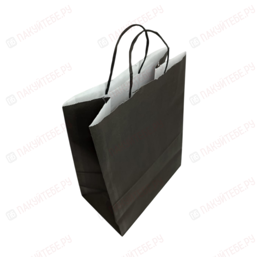 Пакет бумажный, черный, с кручеными ручками, 260х150х350 (80гр/м2)