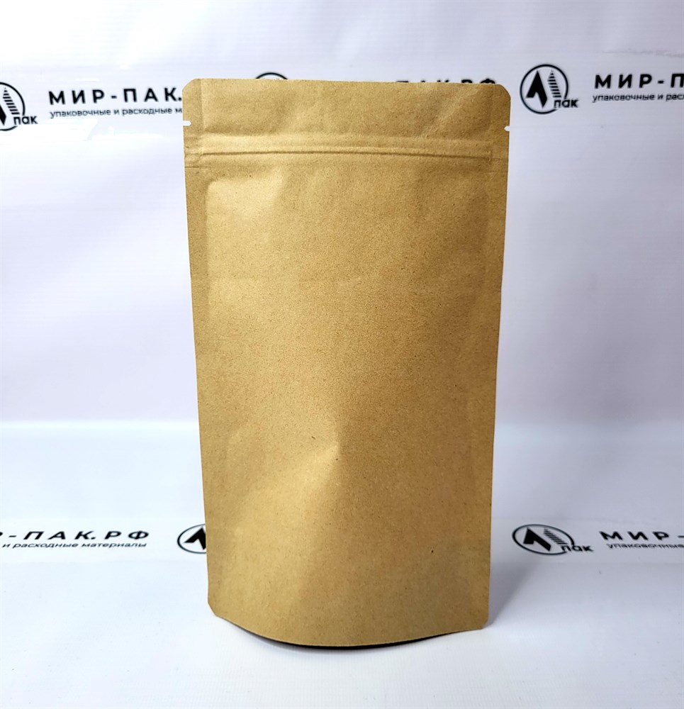 Пакет Дой-пак 140х240мм (40+40мм), бумажный крафт, без окна, с замком zip-lock