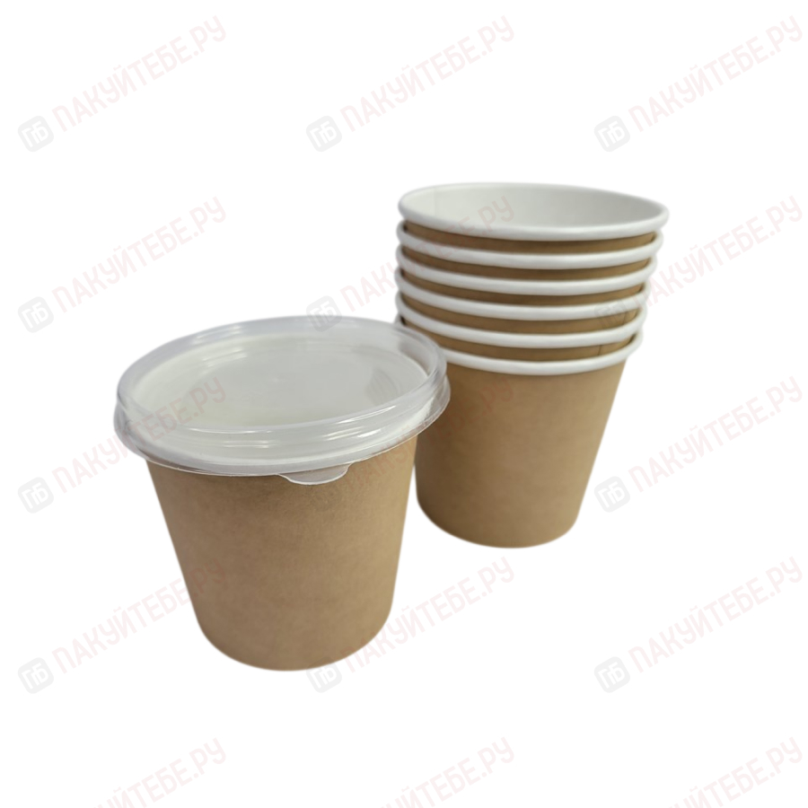 Контейнер бумажный с крышкой (350мл, крафт, упак. 60шт)